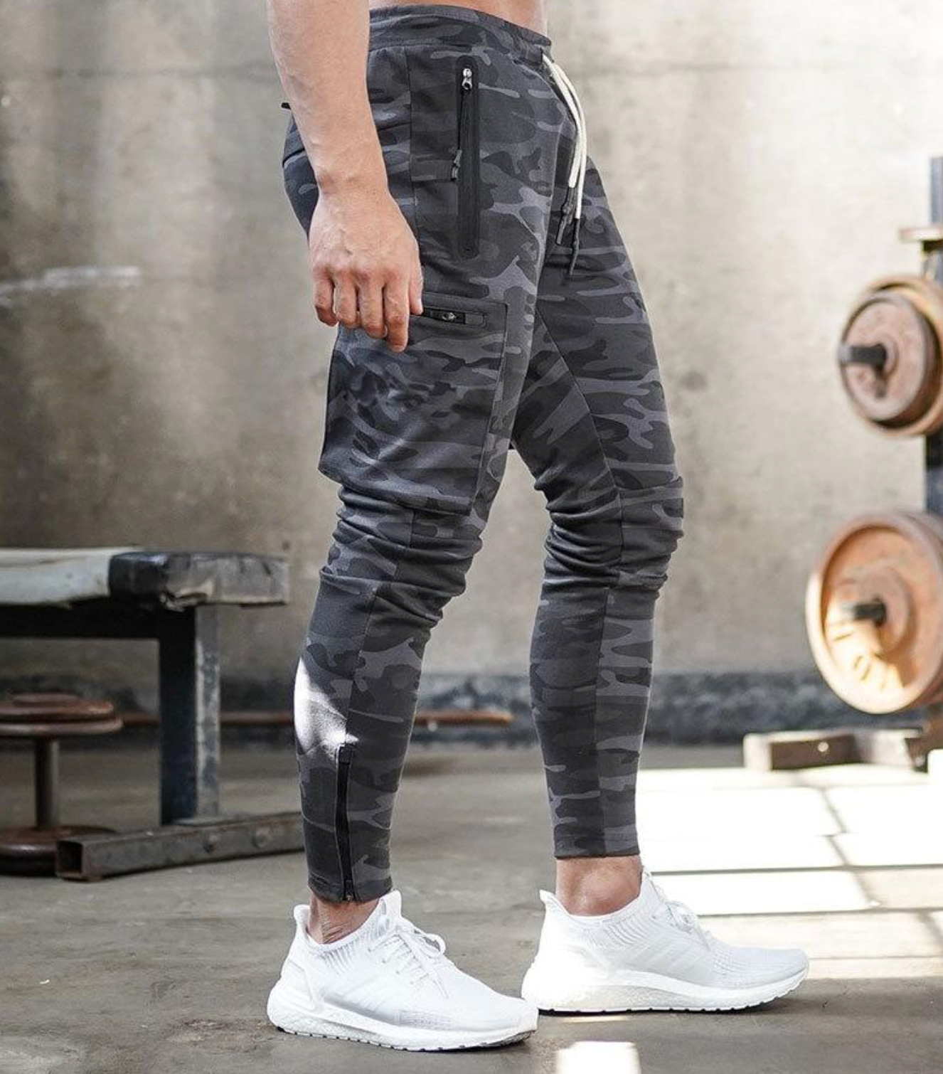 Męskie spodnie sportowe slim fit – elastyczne spodnie treningowe z kieszeniami i zamkami