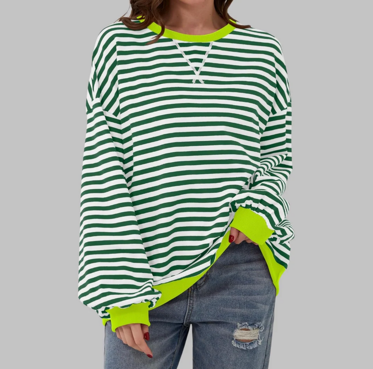 Damska Bluza w Paski z Długim Rękawem – Luźna Bluzka Casual