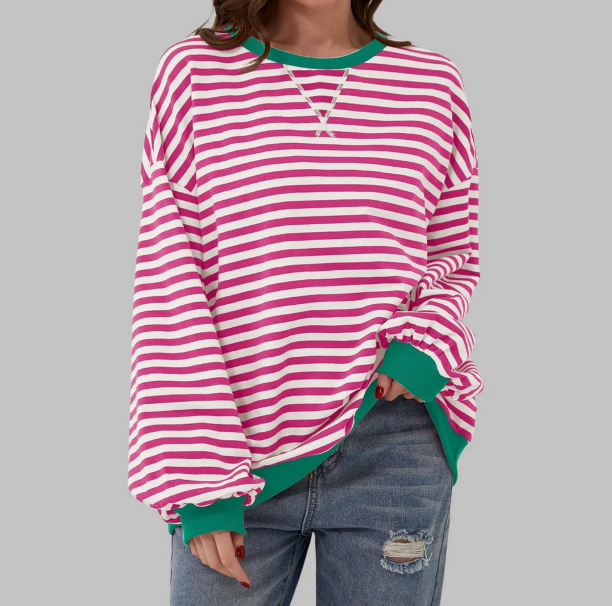 Damska Bluza w Paski z Długim Rękawem – Luźna Bluzka Casual