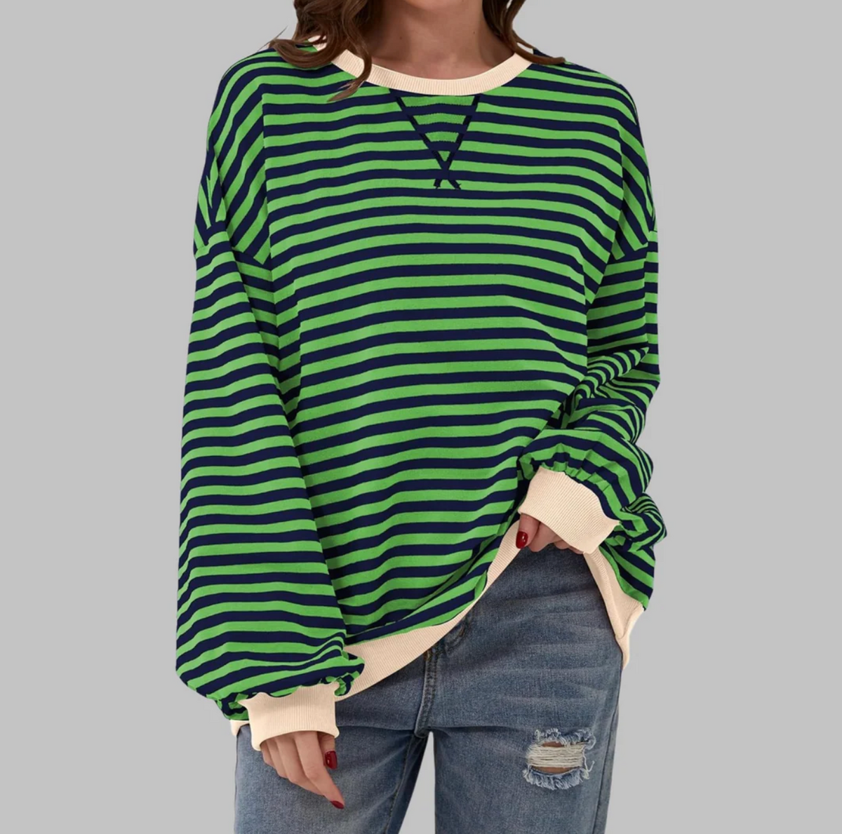 Damska Bluza w Paski z Długim Rękawem – Luźna Bluzka Casual
