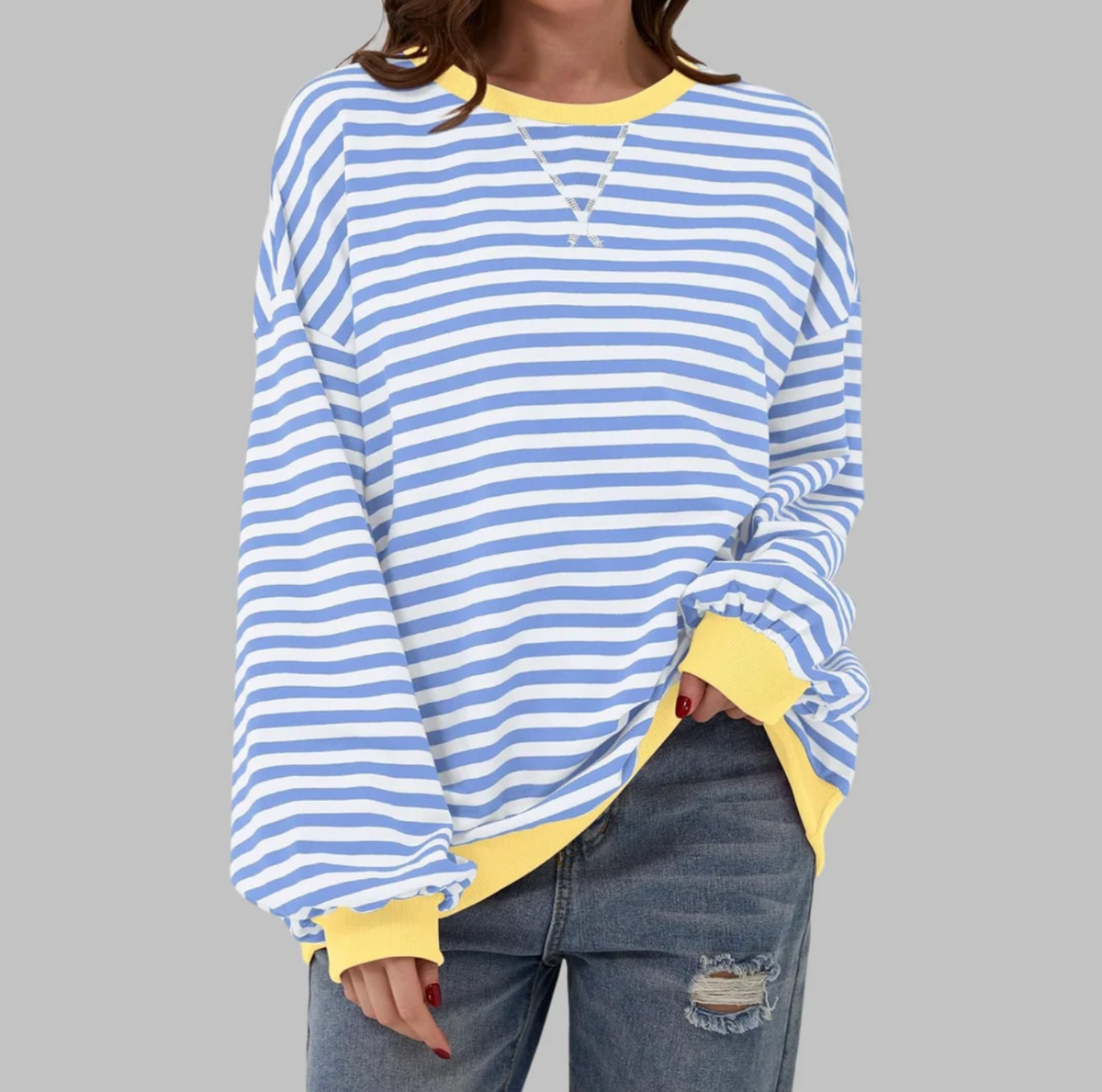 Damska Bluza w Paski z Długim Rękawem – Luźna Bluzka Casual