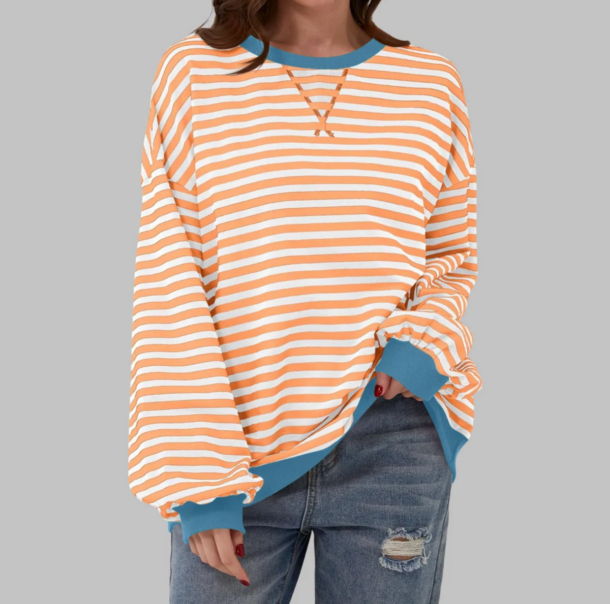 Damska Bluza w Paski z Długim Rękawem – Luźna Bluzka Casual