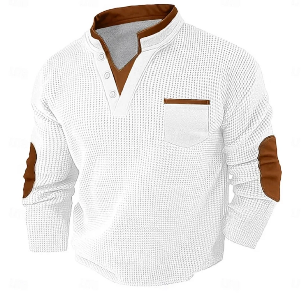 Męski Sweter Henley z Długim Rękawem i Kieszenią na Piersi