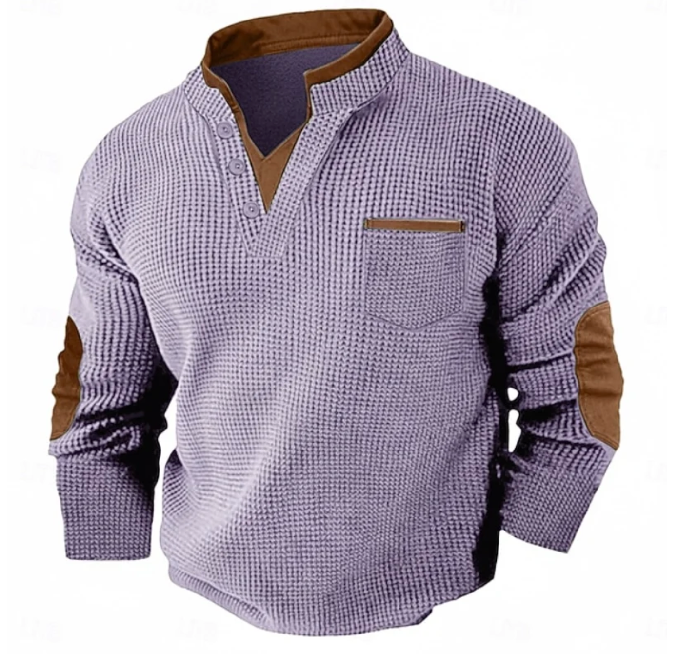 Męski Sweter Henley z Długim Rękawem i Kieszenią na Piersi