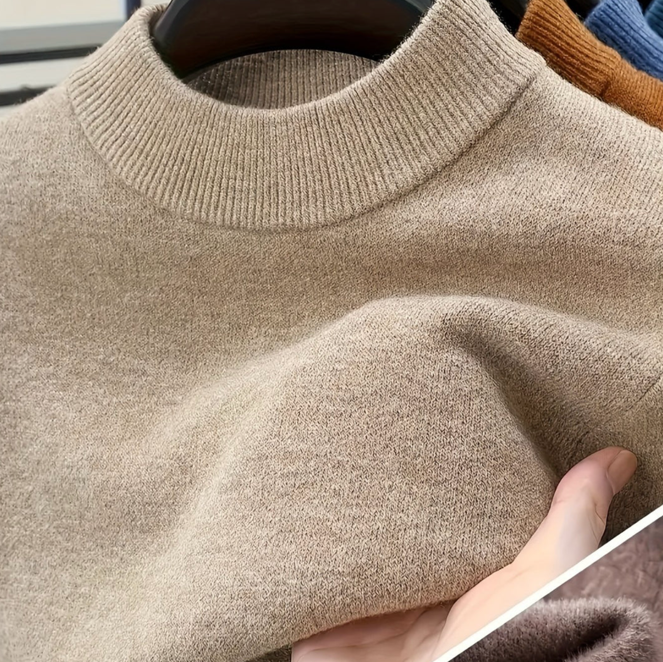 Męski Sweter Dzianinowy z Półgolfem i Długim Rękawem