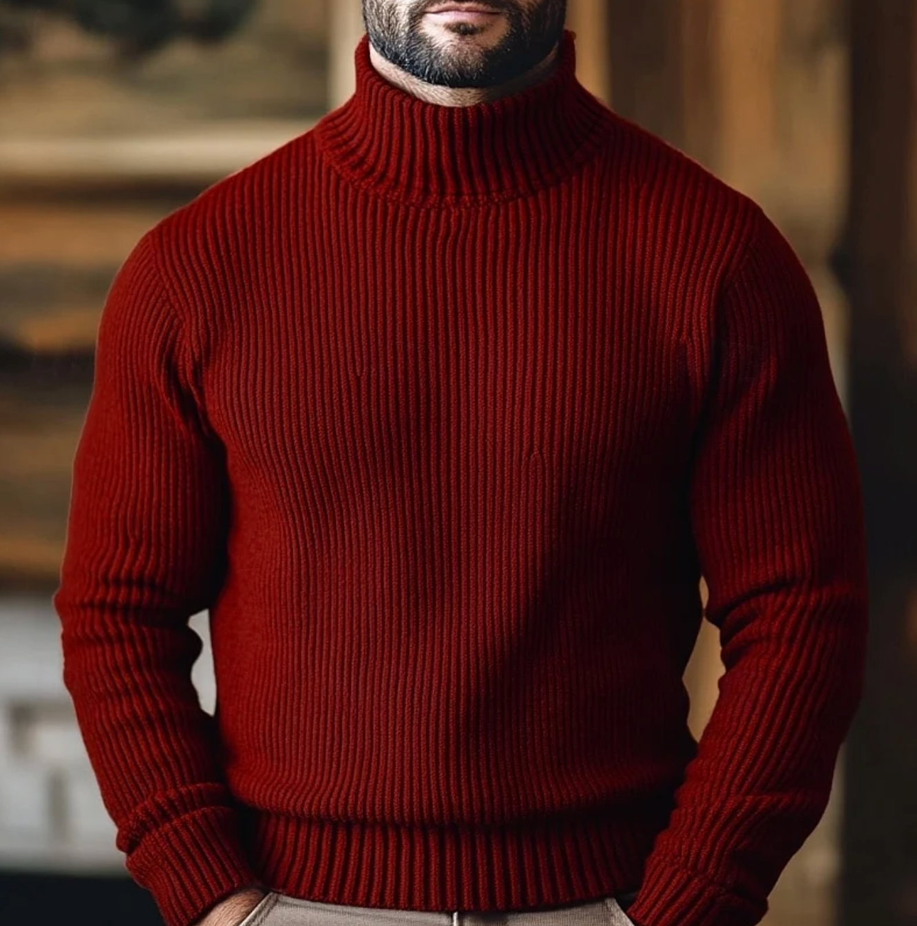 Męski Sweter z Golfem Prążkowany