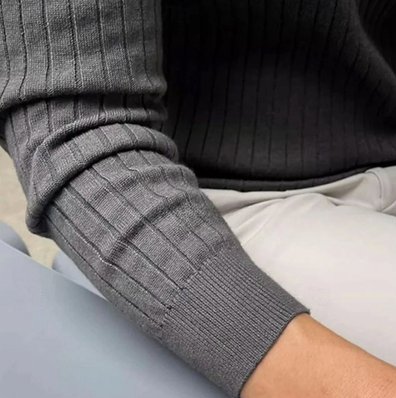 Męski Sweter Henley Prążkowany