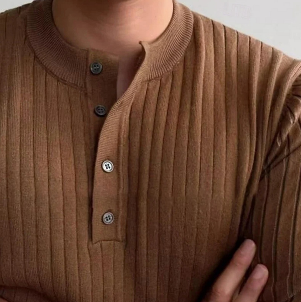 Męski Sweter Henley Prążkowany