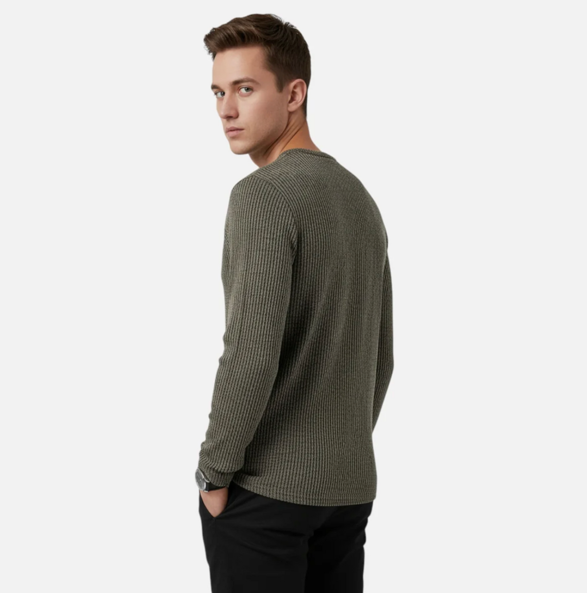 Męski sweter dzianinowy Henley z guzikami i długim rękawem