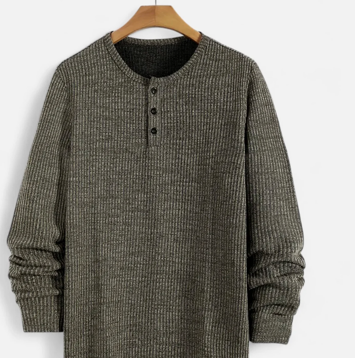 Męski sweter dzianinowy Henley z guzikami i długim rękawem