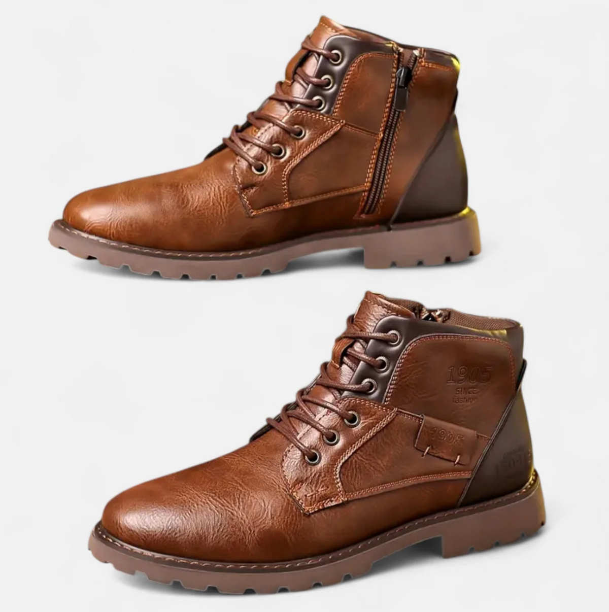 Męskie buty za kostkę sznurowane z bocznym zamkiem