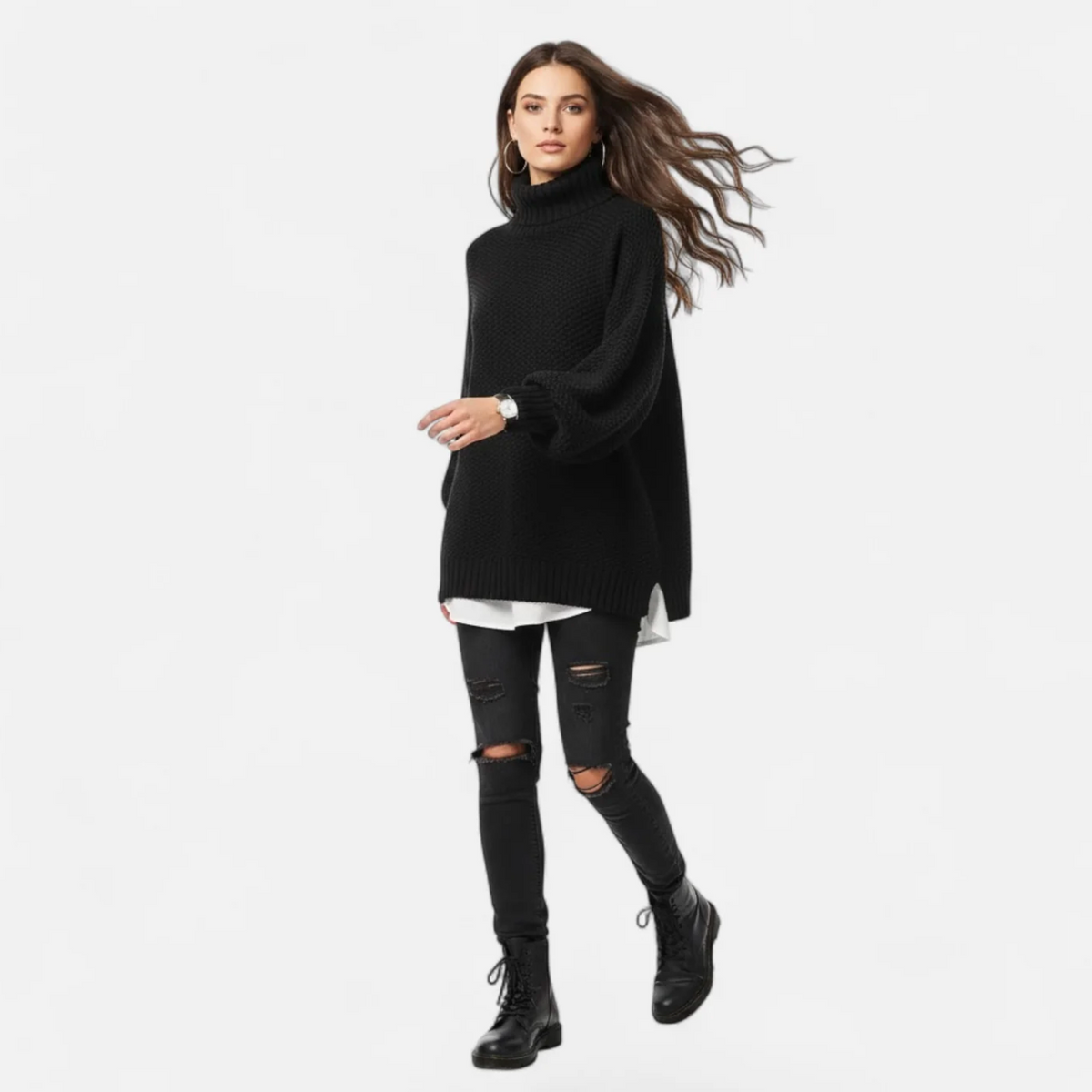 Damski sweter oversize z wysokim kołnierzem