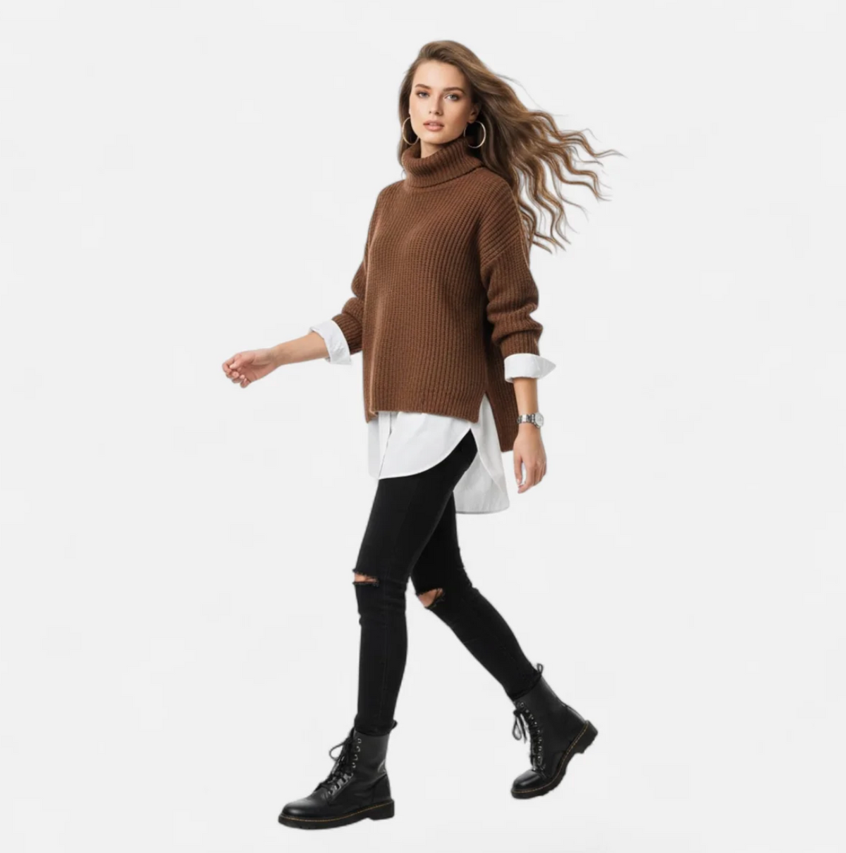 Damski sweter oversize z wysokim kołnierzem