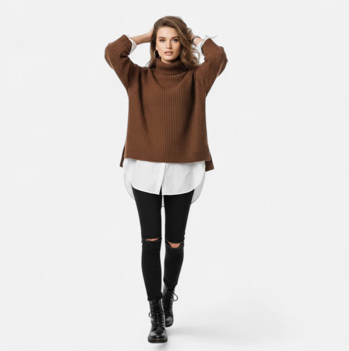 Damski sweter oversize z wysokim kołnierzem