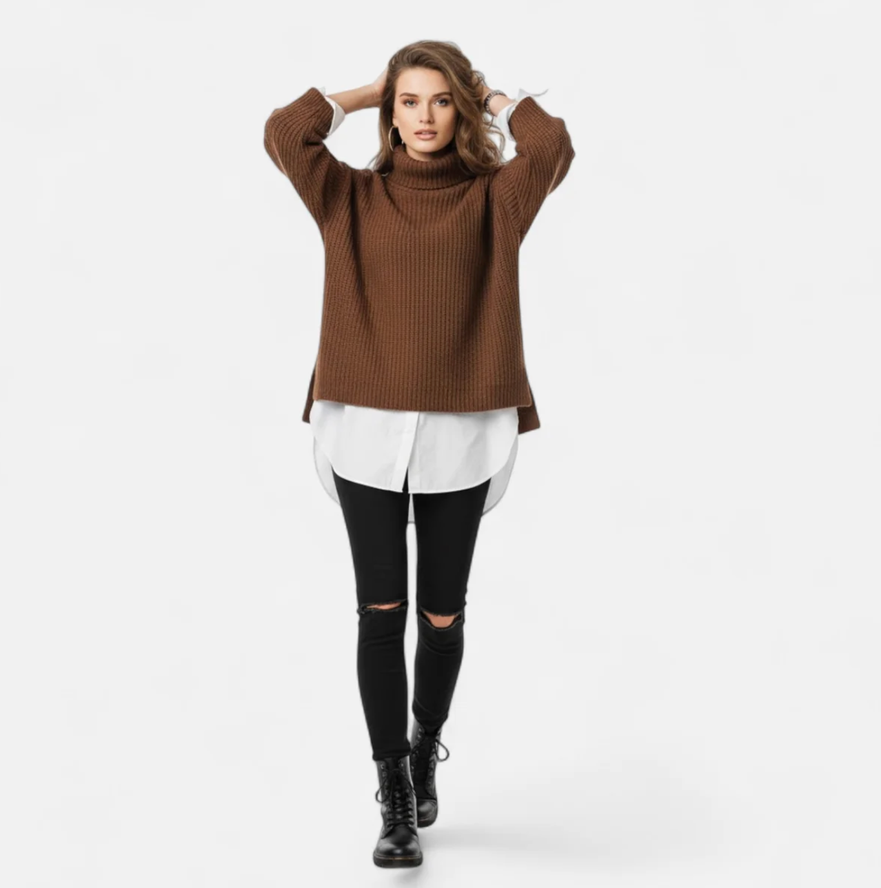 Damski sweter oversize z wysokim kołnierzem