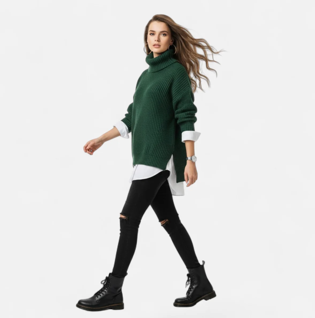 Damski sweter oversize z wysokim kołnierzem