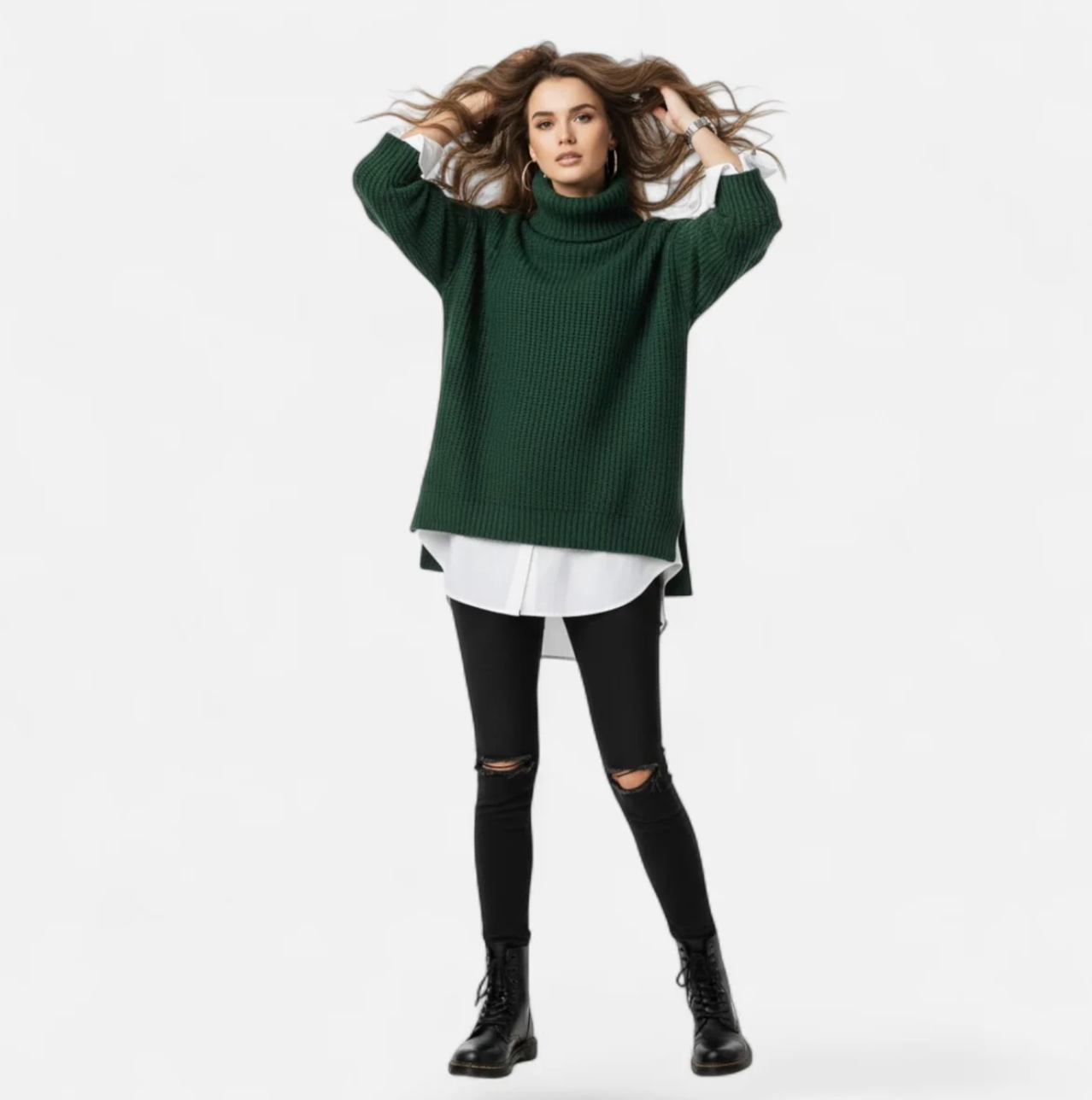 Damski sweter oversize z wysokim kołnierzem