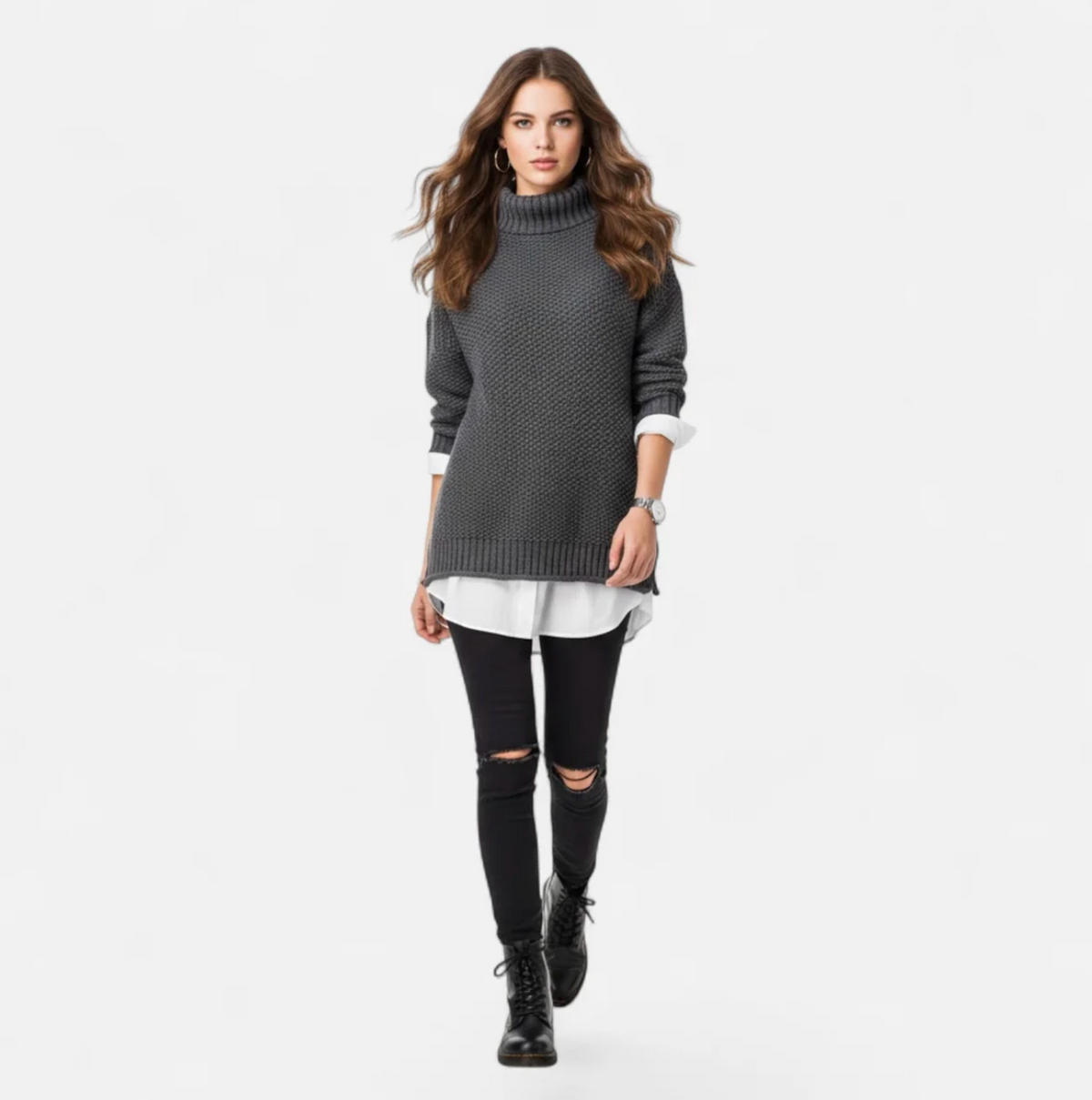 Damski sweter oversize z wysokim kołnierzem