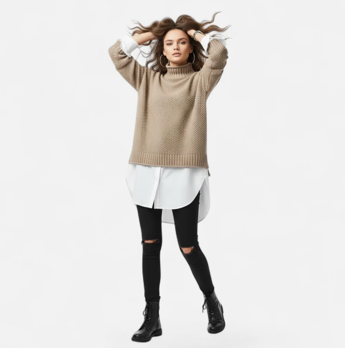 Damski sweter oversize z wysokim kołnierzem