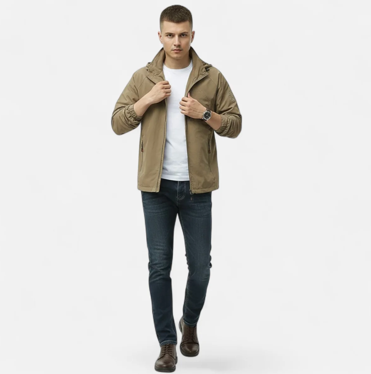Męska kurtka przejściowa z kapturem i kieszeniami na zamek