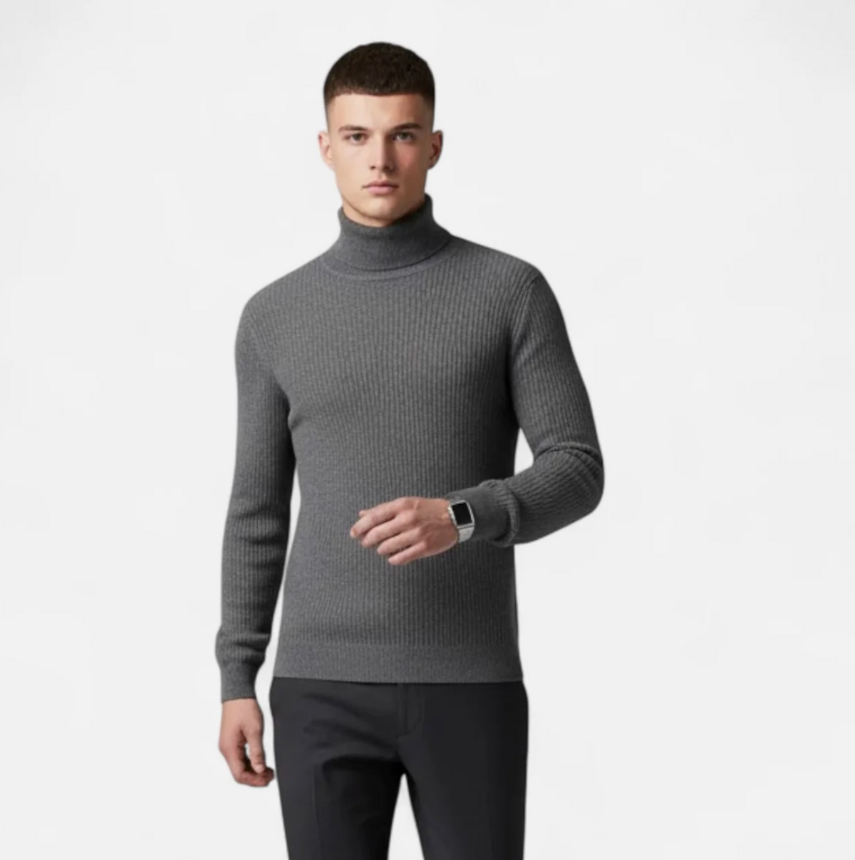 Męski sweter z golfem prążkowany