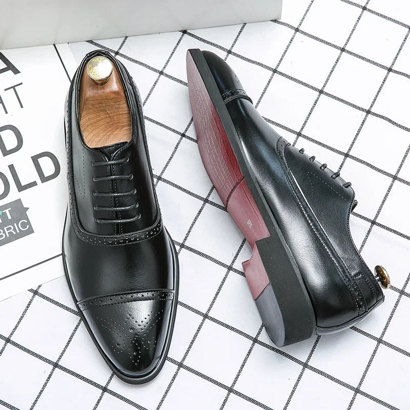 Męskie Skórzane Buty Wizytowe Oxford z Ozdobnym Noskiem
