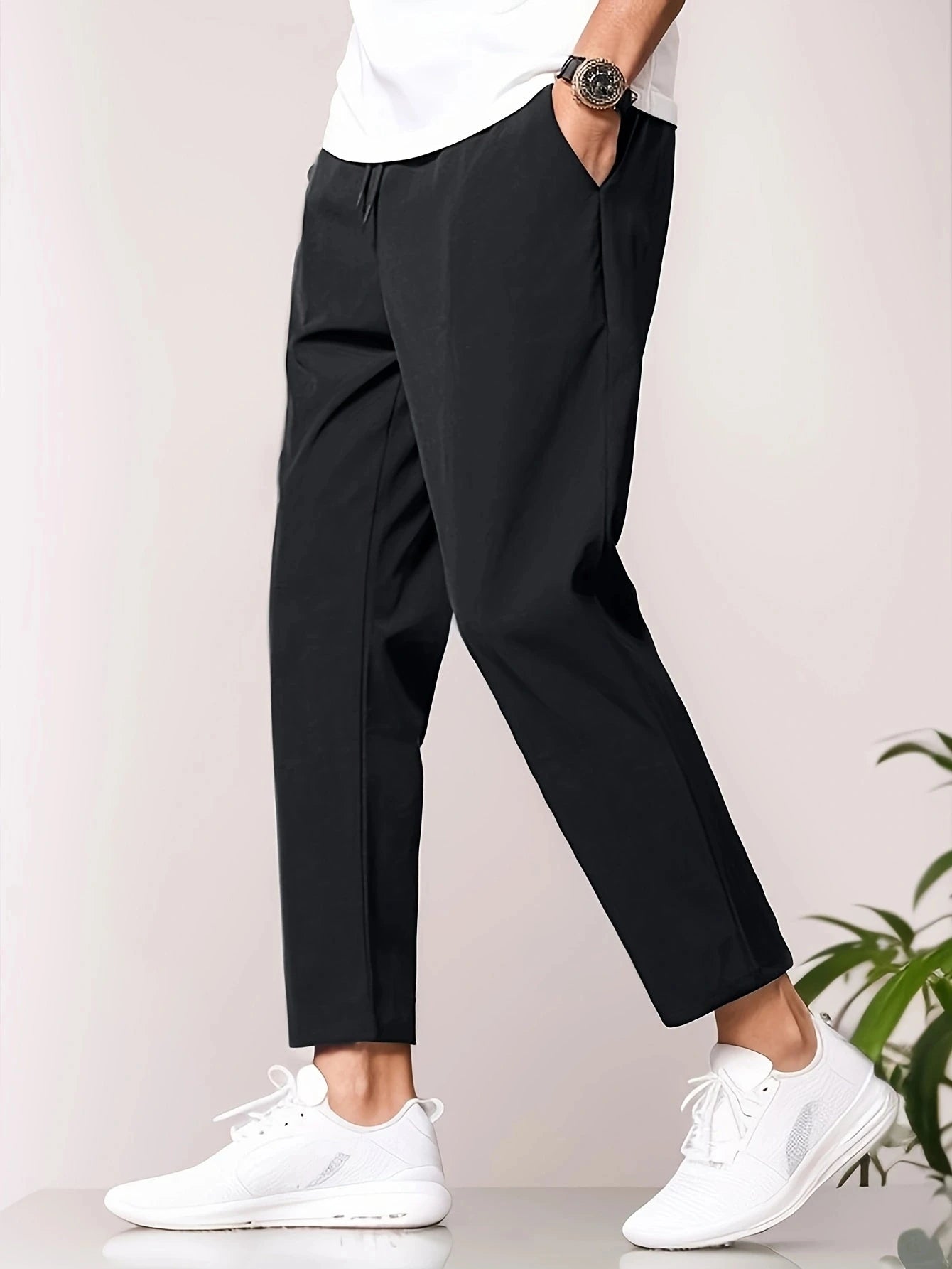 Męskie spodnie materiałowe slim fit z elastycznym pasem – elegancko-casualowe