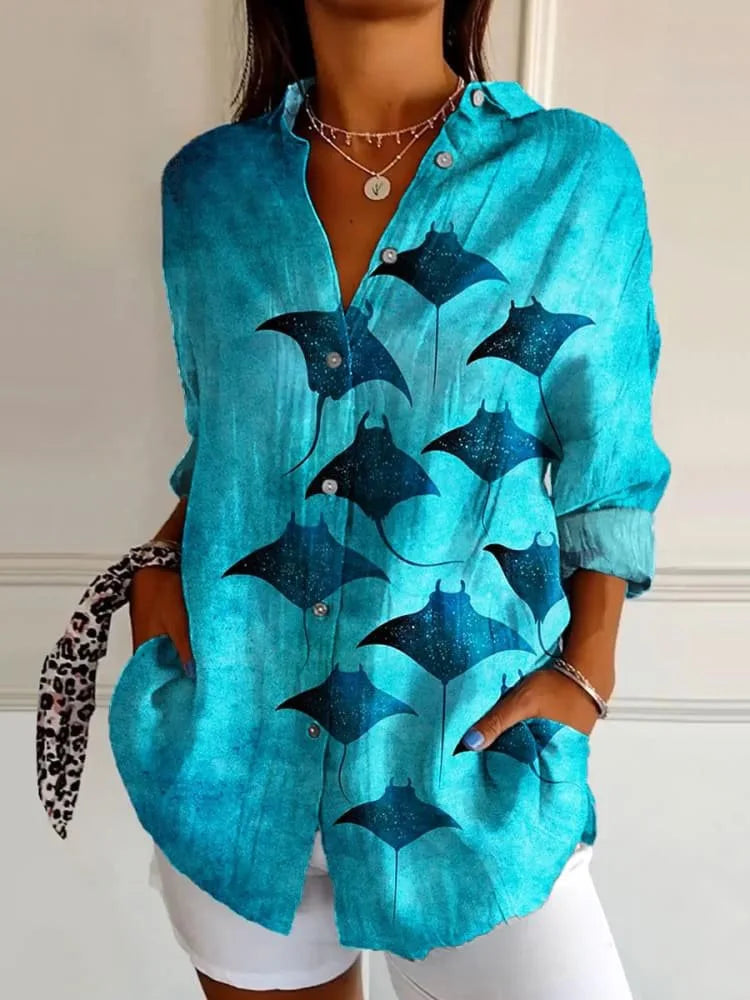 Damska koszula z długim rękawem i kwiatowym wzorem – luźna bluzka w stylu boho