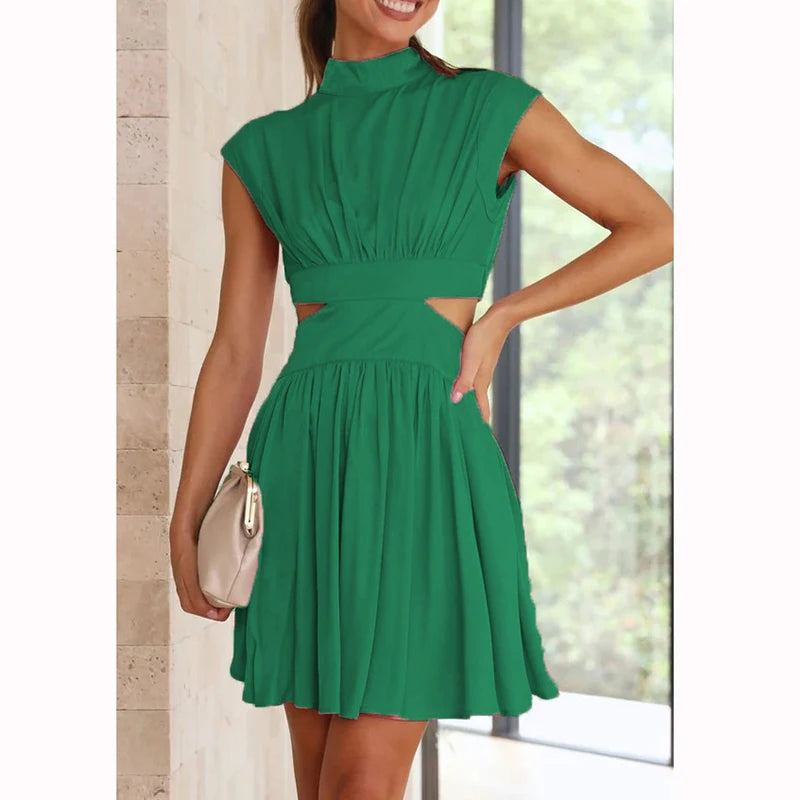 Elegancka Sukienka Midi z Wycięciami w Talii