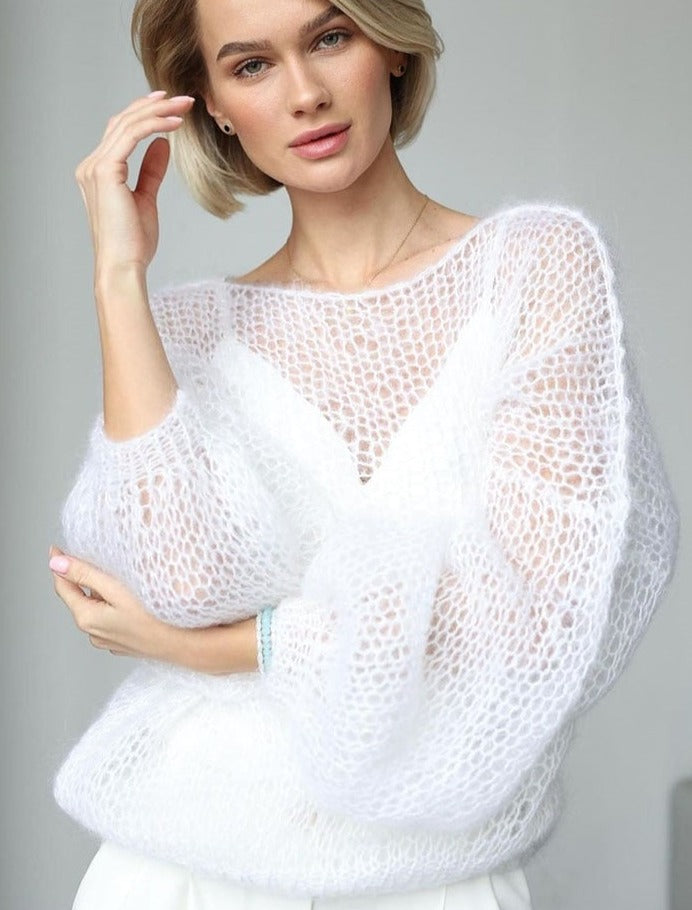 Damski ażurowy prześwitujący sweter oversize