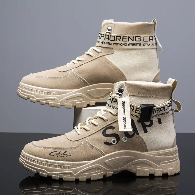 Męskie buty miejskie z wysoką cholewką i paskiem