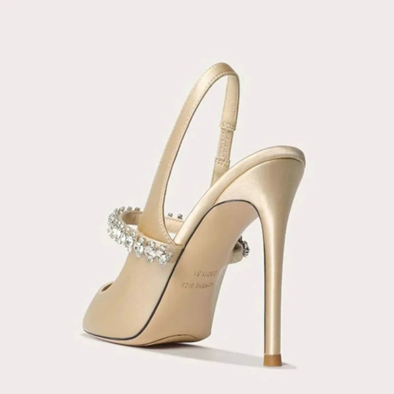 Damskie Szpilki Slingback z Kryształowym Paskiem – Eleganckie Czółenka na Wesele i Wieczór