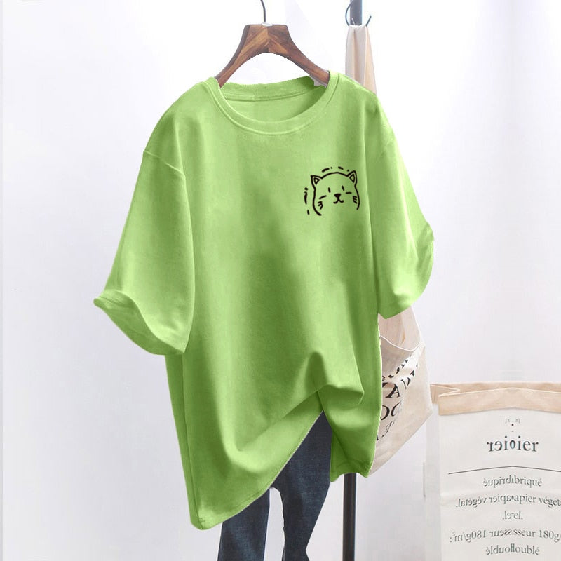 Damski Oversize T-shirt z grafiką kota