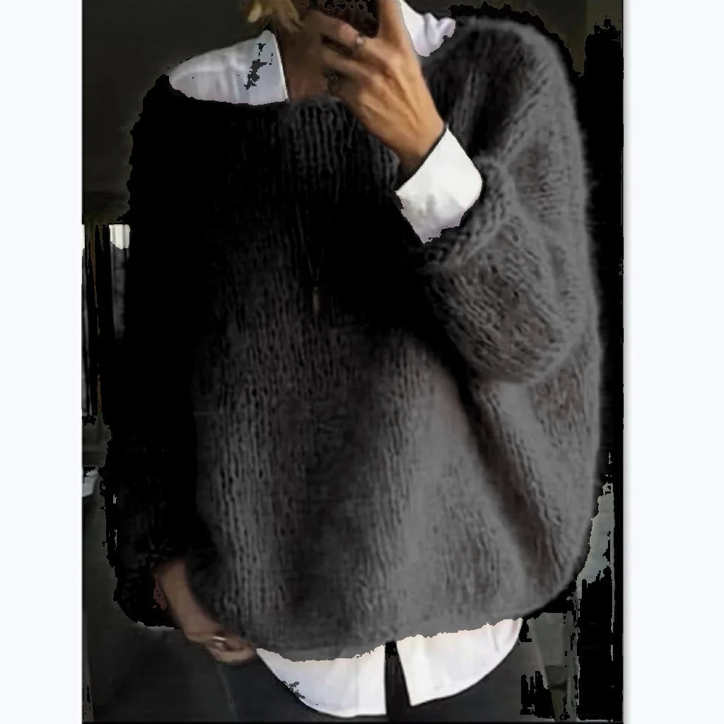 Damski puszysty sweter oversize z szerokim dekoltem – wygoda i styl na chłodne dni