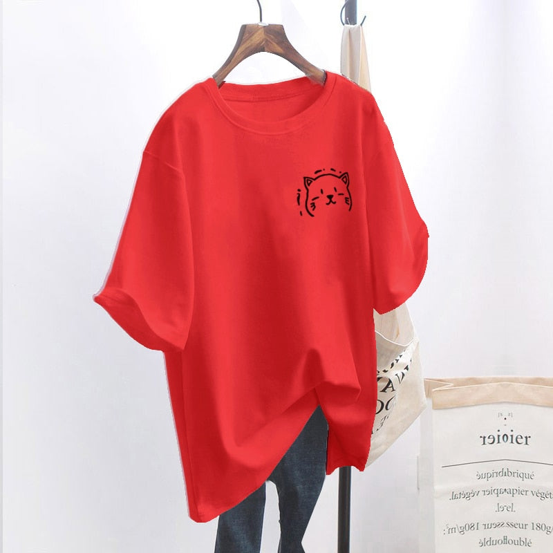 Damski Oversize T-shirt z grafiką kota