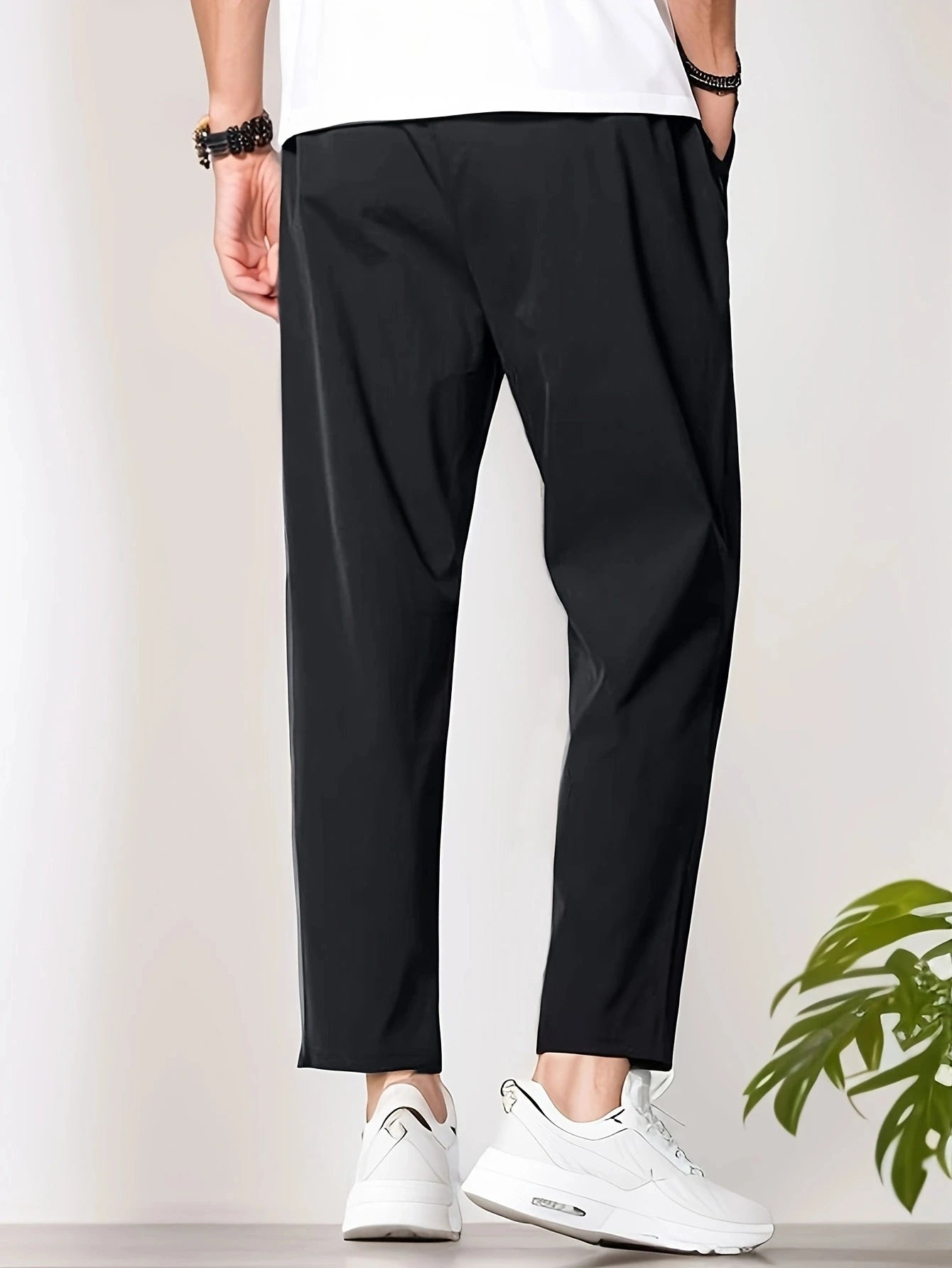 Męskie spodnie materiałowe slim fit z elastycznym pasem – elegancko-casualowe