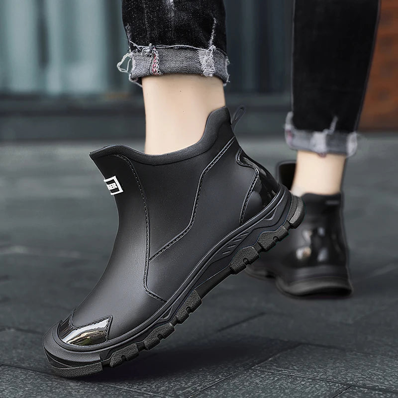 Męskie kalosze gumowe wodoodporne – elastyczne buty z antypoślizgową podeszwą