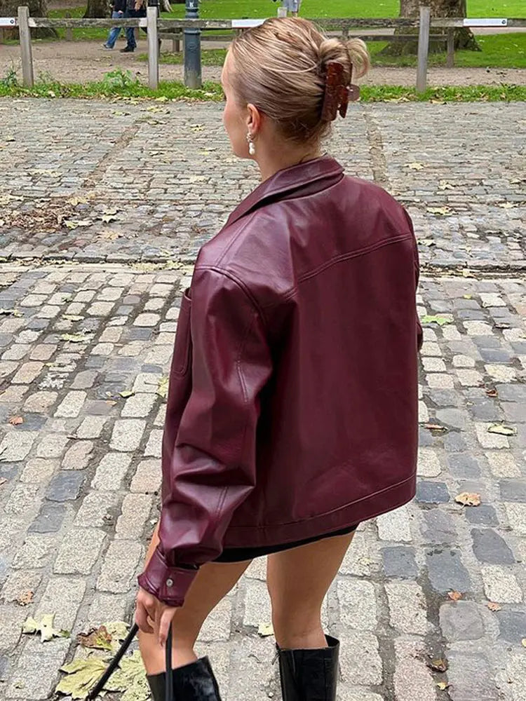 Damska kurtka oversize skórzana