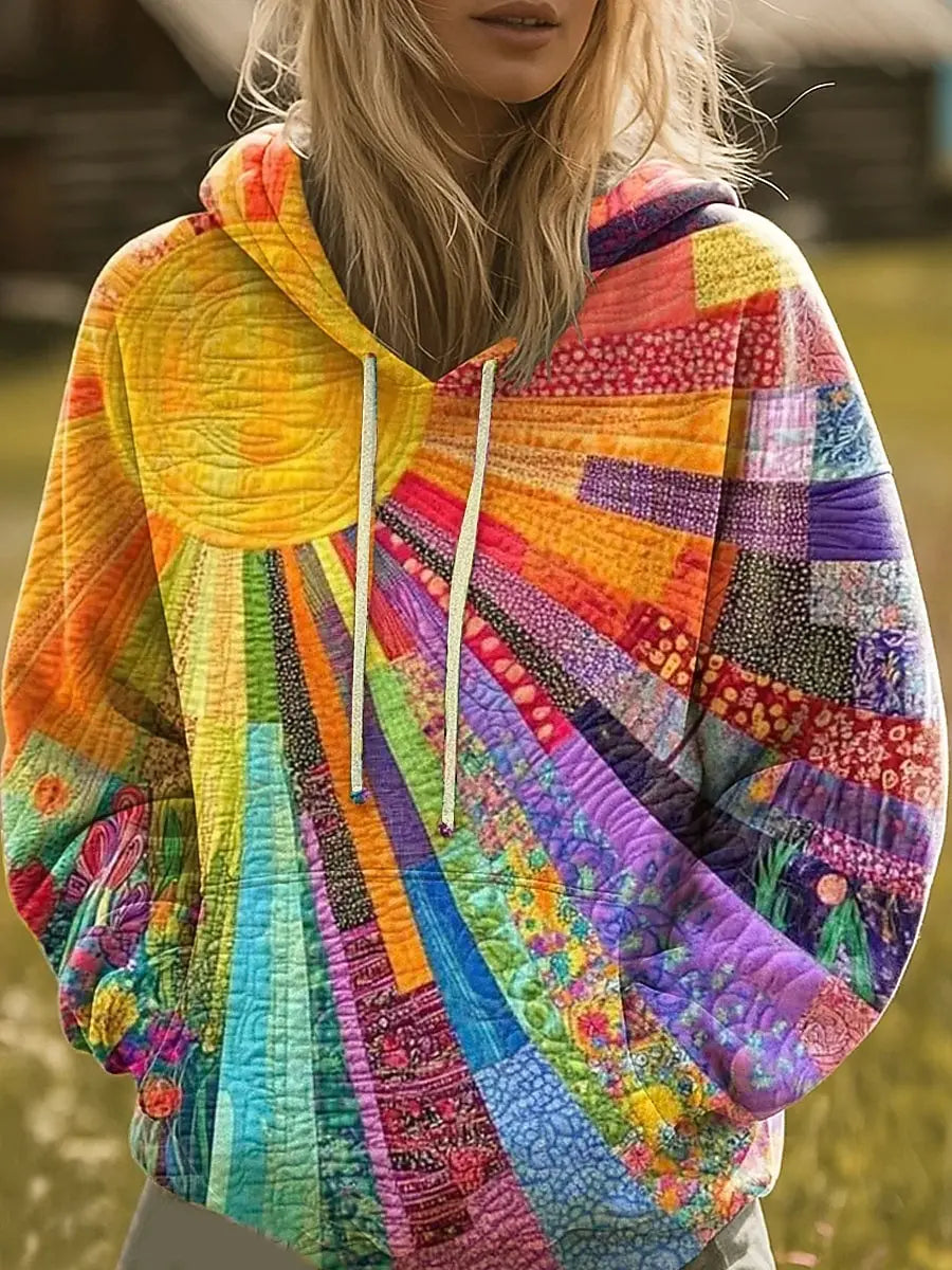 Bluza Damska z Kapturem Boho Patchwork