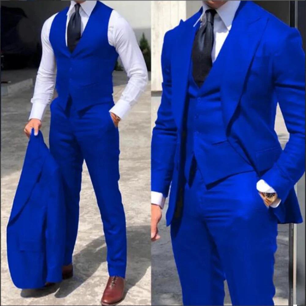 Męski garnitur trzyczęściowy slim fit – elegancki komplet z marynarką, kamizelką i spodniami