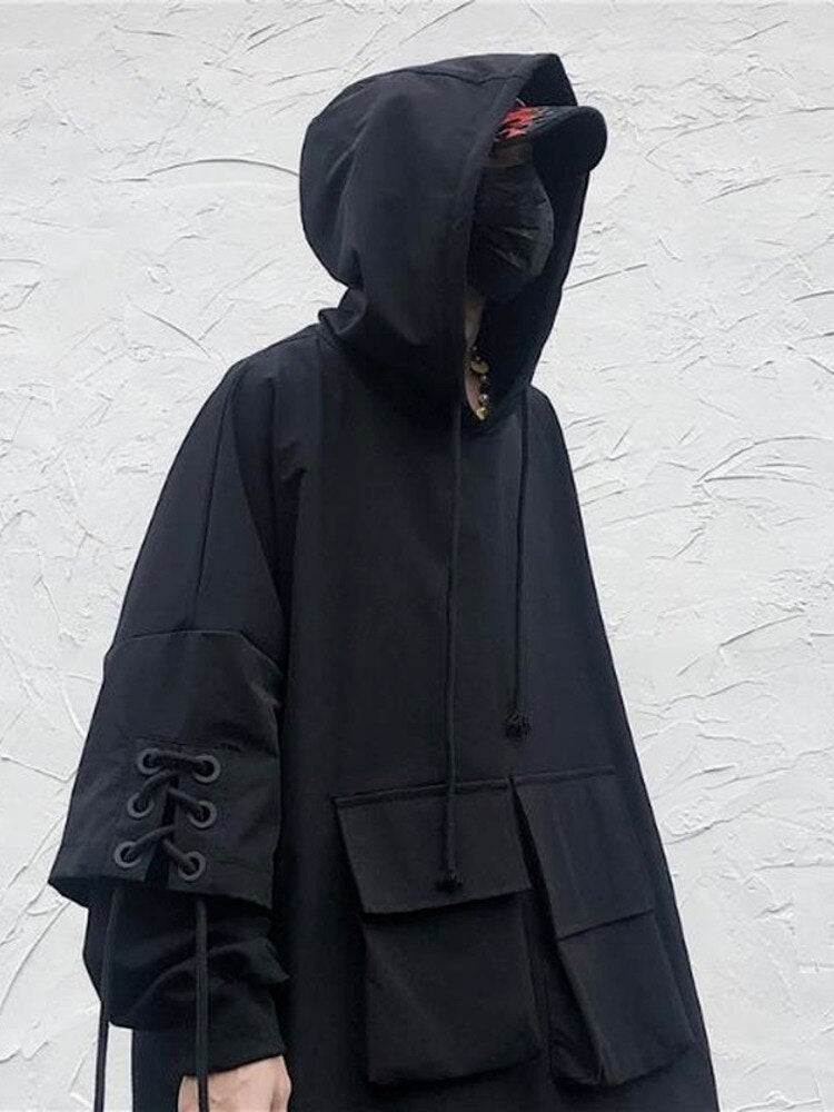 Męska Oversize Bluza z Kapturem i Wiązaniami