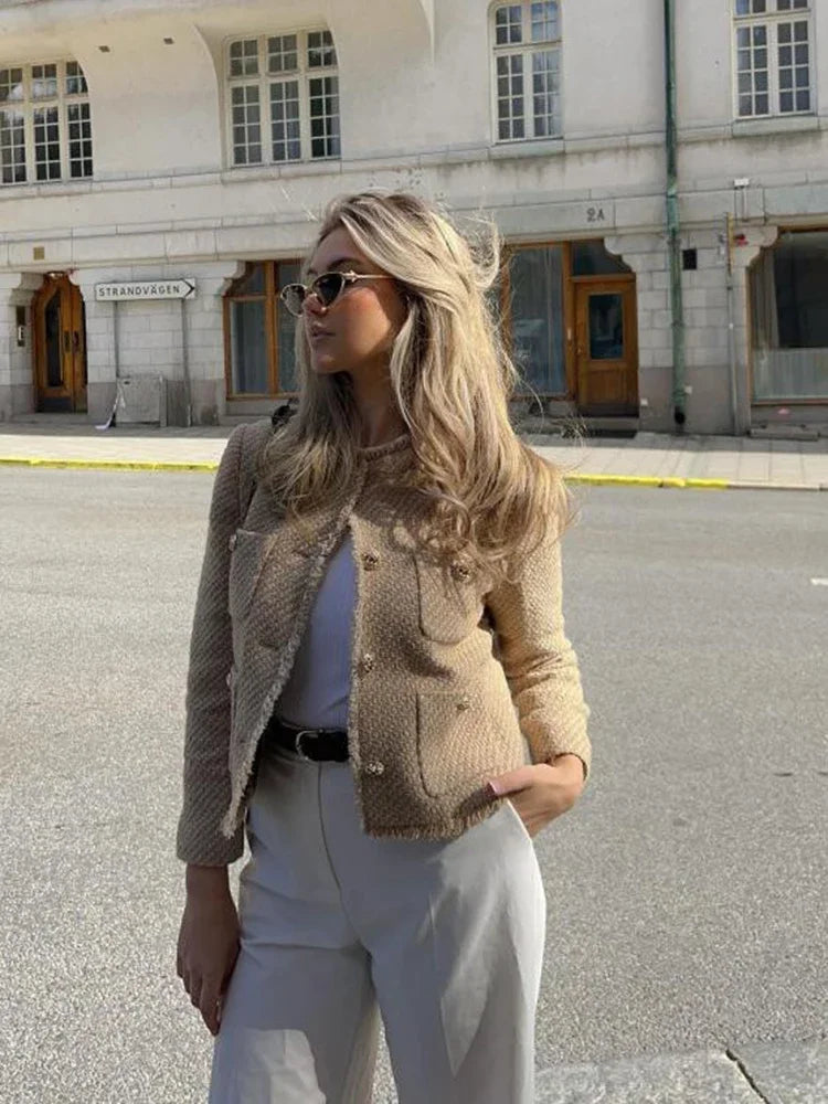 Damska tweedowa marynarka w stylu eleganckim