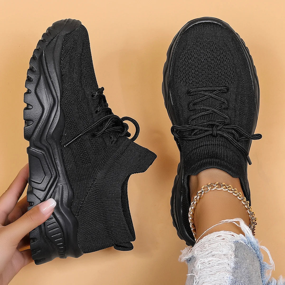 Damskie sneakersy skarpetkowe na grubej podeszwie – sportowe buty wsuwane