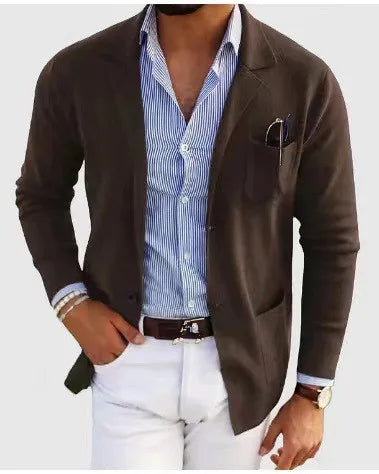 Męska marynarka casual z dzianiny, elegancki styl smart casual, jednorzędowa