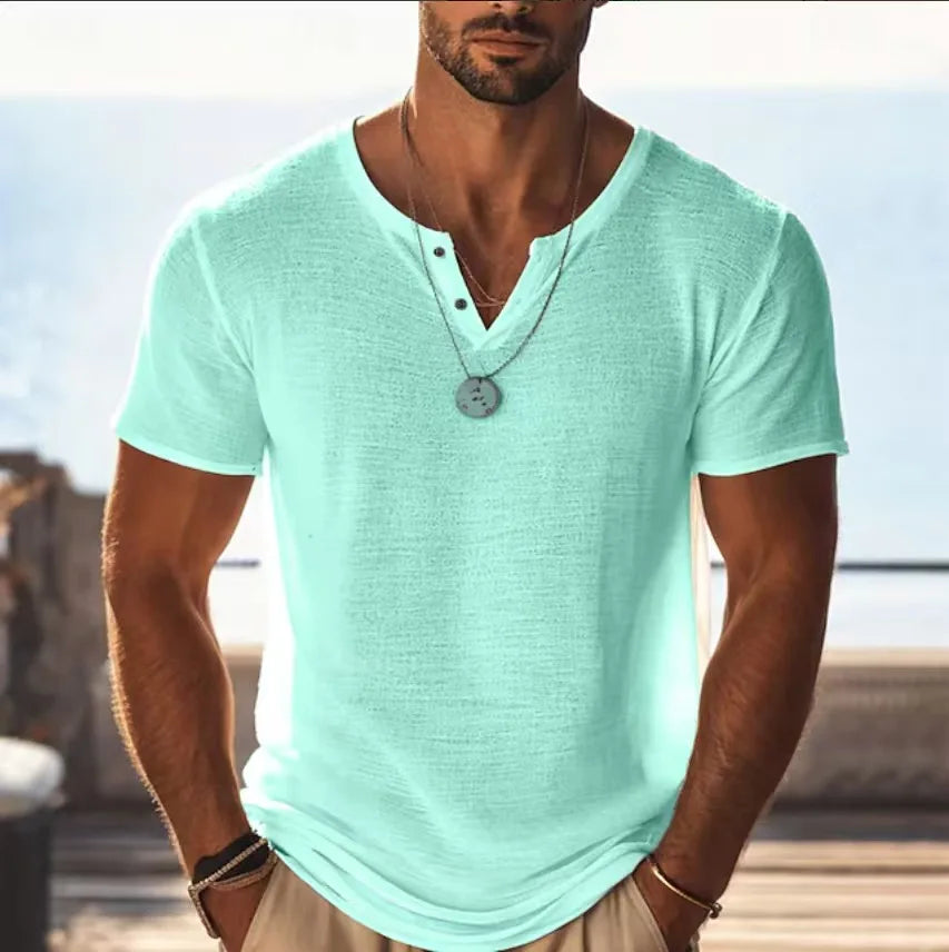Męski T-shirt Henley – Lekka Koszulka