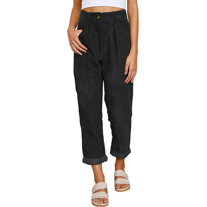 Damskie Sztruksowe Spodnie z Wysokim Stanem