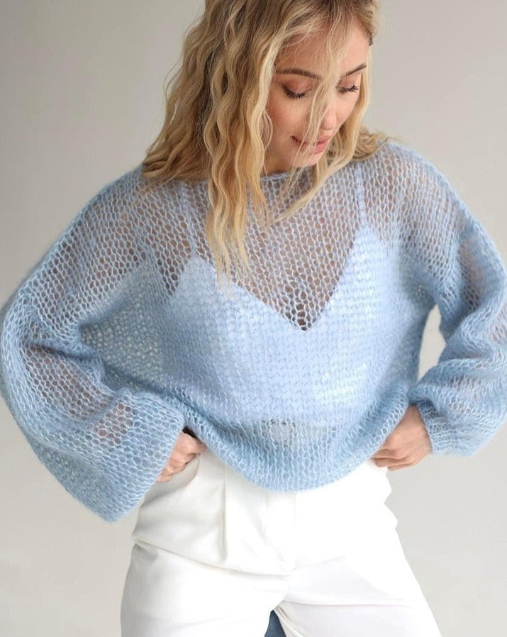Damski ażurowy prześwitujący sweter oversize