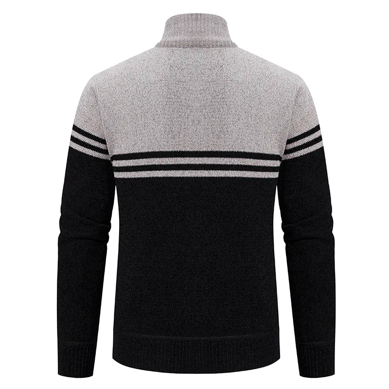 Stylowy męski sweter zapinany na zamek z wysokim kołnierzem