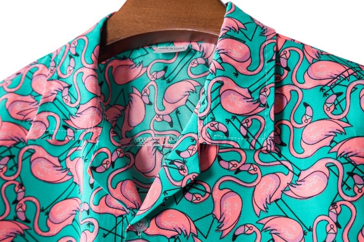 Męska koszula z krótkim rękawem w flamingi