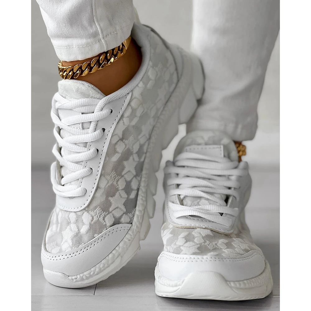 Damskie buty sportowe sneakersy ortopedyczne z koronkowymi wstawkami